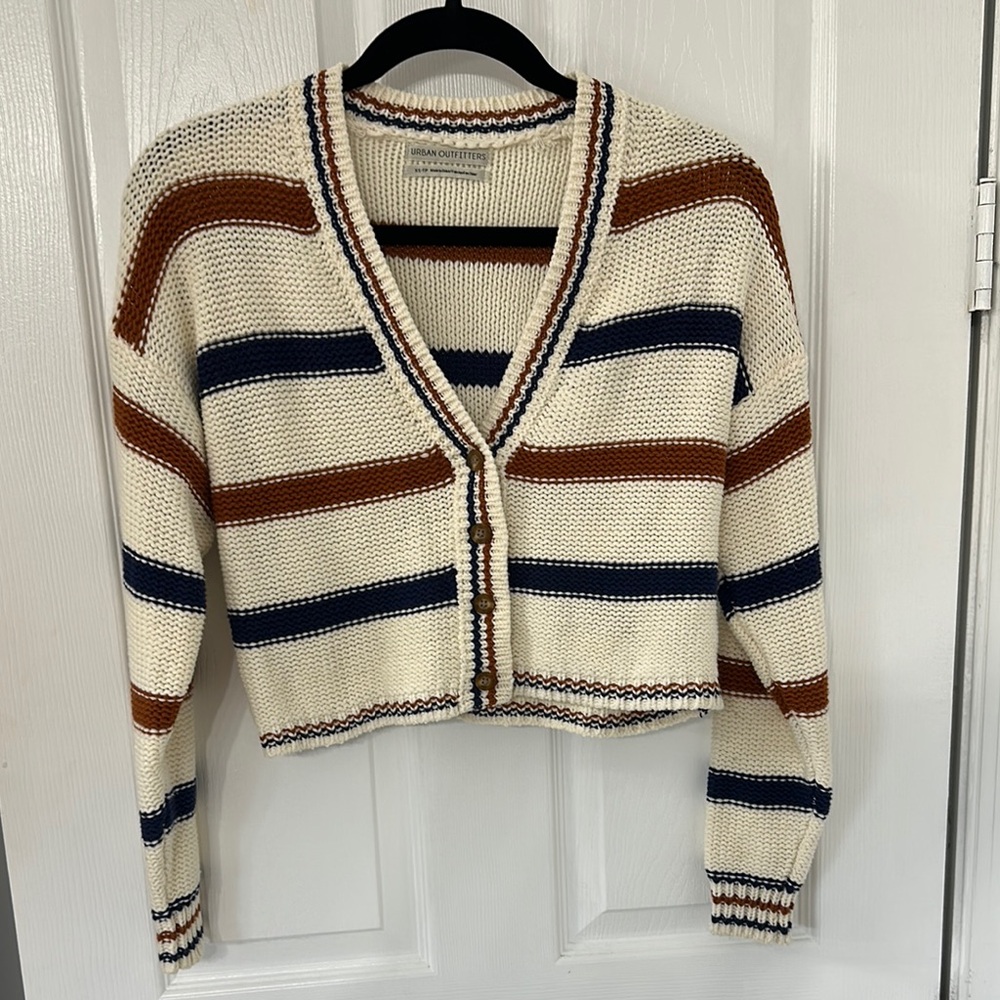 Urban Outfitters Cream and Brown Striped Cardigan